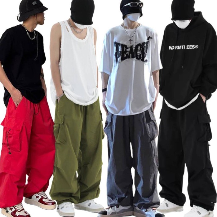 Luno- Celana Cargo Hitam Pria Dewasa Celana Cargo Panjang Pria Hitam Celana Kulot Korea Celana