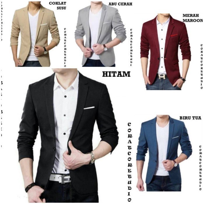 Ready 23 Warna Jas Pria Blazer Coklat Susu Krem Muda Lis Putih Katun Stretch Termurah