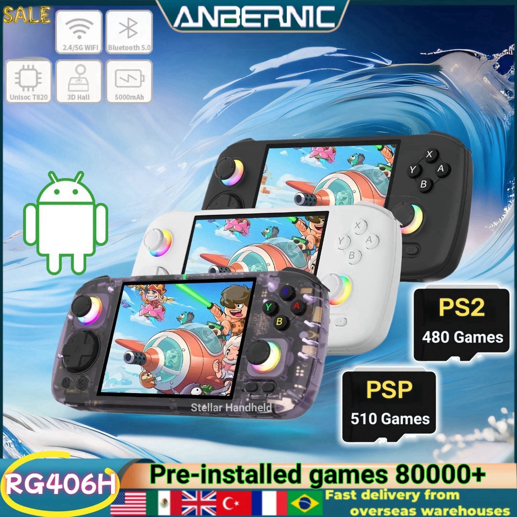 ANBERNIC RG406H Handheld Game Console 4 Inch IPS Multi-touch Screen Android 13 3D Hall joystick hall