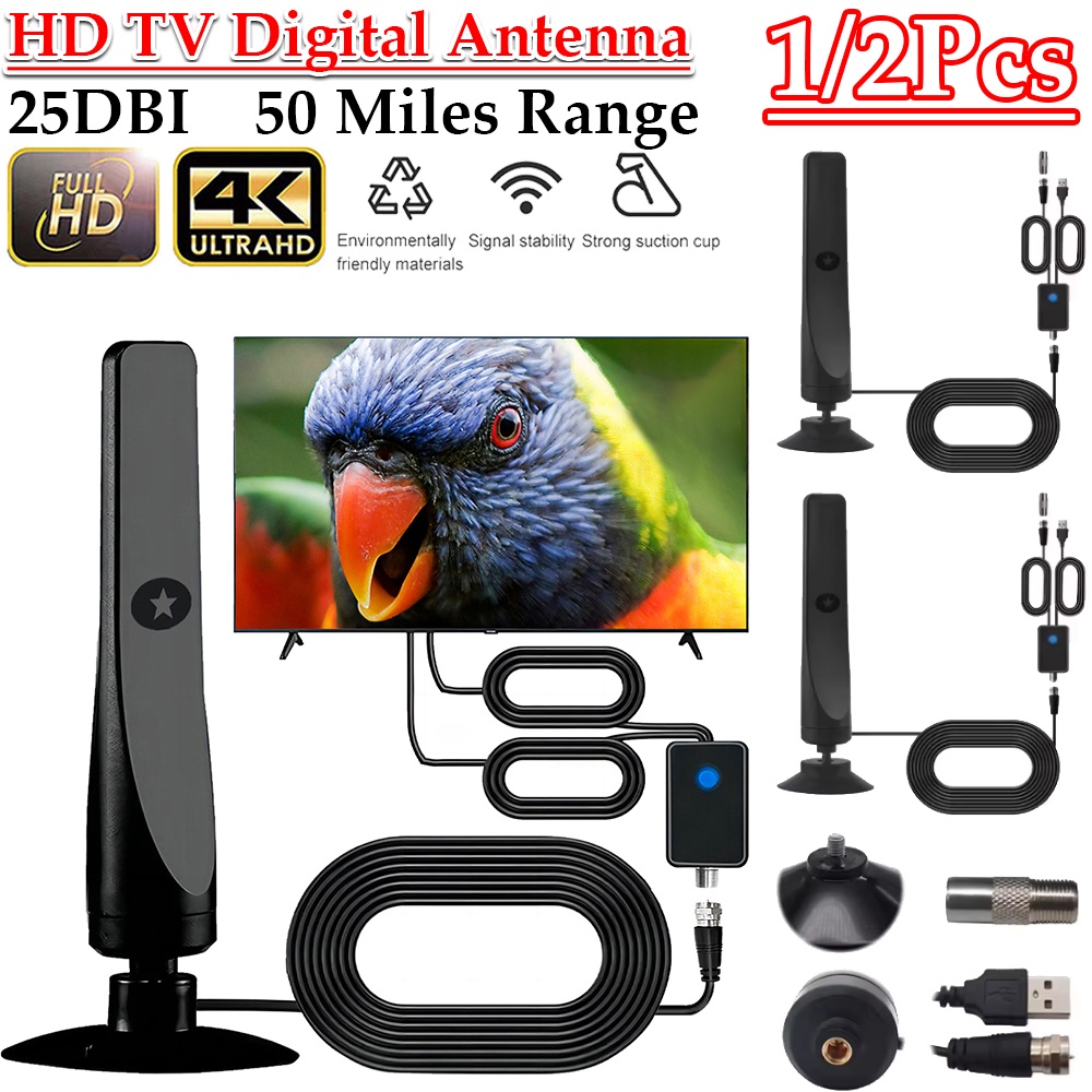 TV Digital Antenna with  Portable Antenna 50 Miles Range Suction Cup TV Antenna 25DBI Plug Play for 