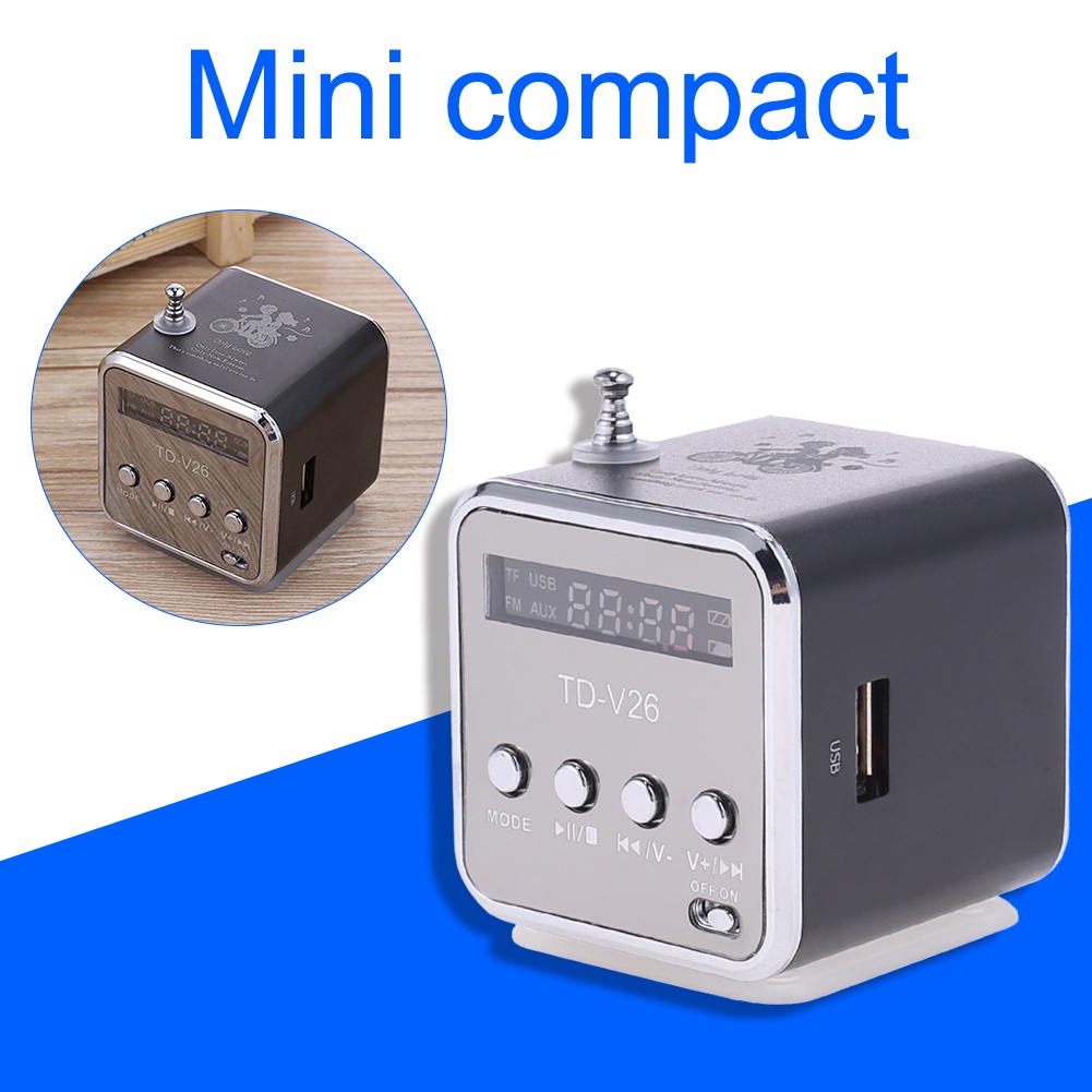 1Pcs Portable FM Radio TD-V26 Digital Speaker Mini FM Radio Receiver /LCD Display Stereo Loudspeaker