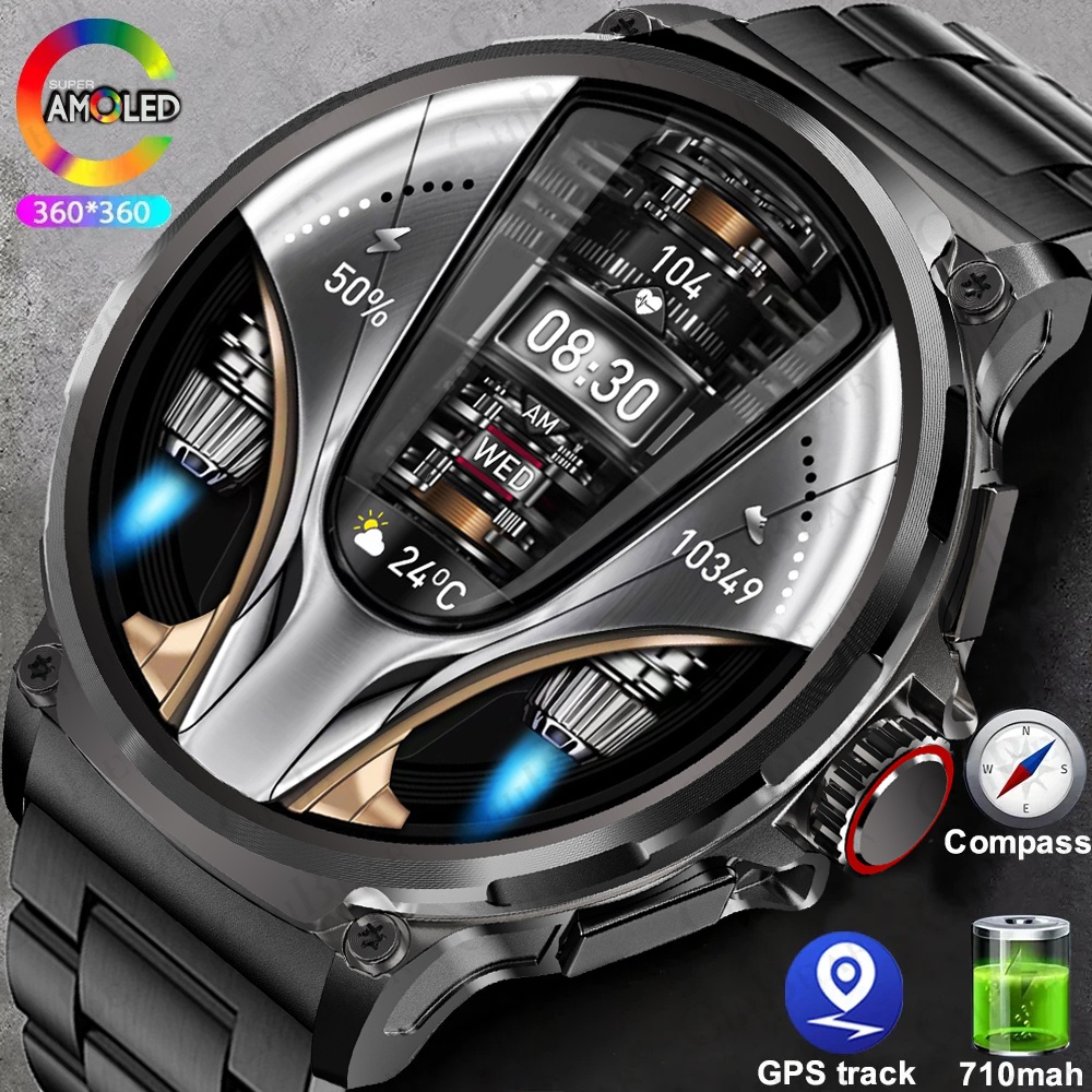 2024New With LED Lights Outdoor Sports Fitness GPS Tracking Smart Watch HD Bluetooth Call 710 MAH IP