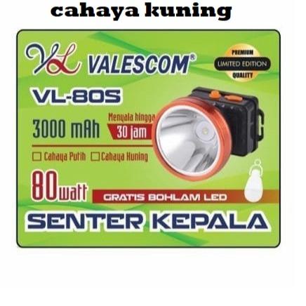 Goldenelectric Senter Kepala 80 Watt Cahaya Kuning Valescom Vl-80S Bonus Bohlam 7 Wat