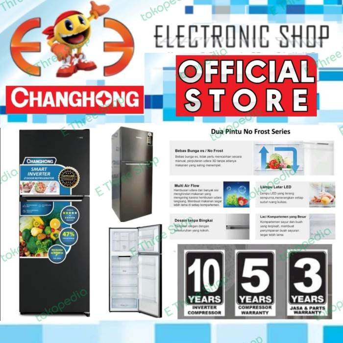 Changhong FTM285NIB Kulkas 2 Pintu Inverter 220L - FTM285 - FTM 285