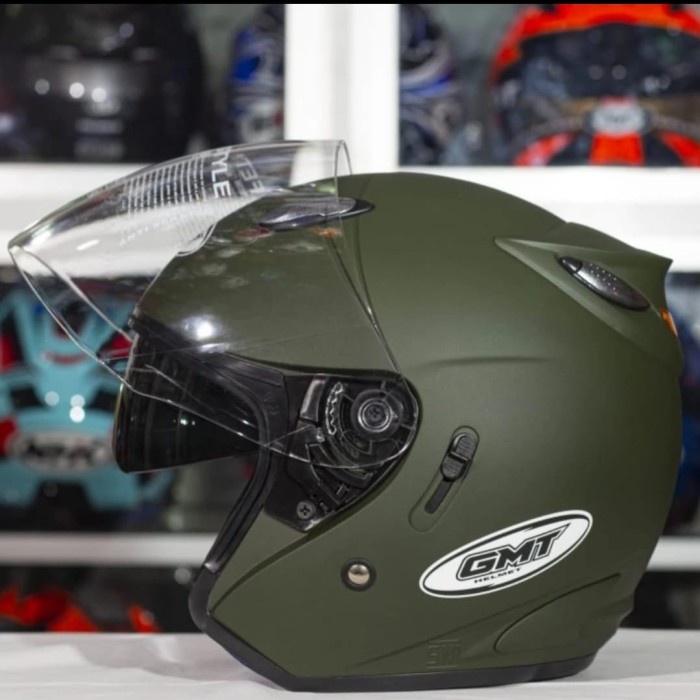 HELM HALF FACE GMT/HELM DOUBLE VISOR/HELM MOTOR SNI/HELM MURAH/PUTIH