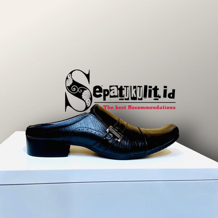 Tapak- Bustong Formal Sepatu Sandal Tutong Full Kulit Daltu Kulit Shoes Pria Hitam