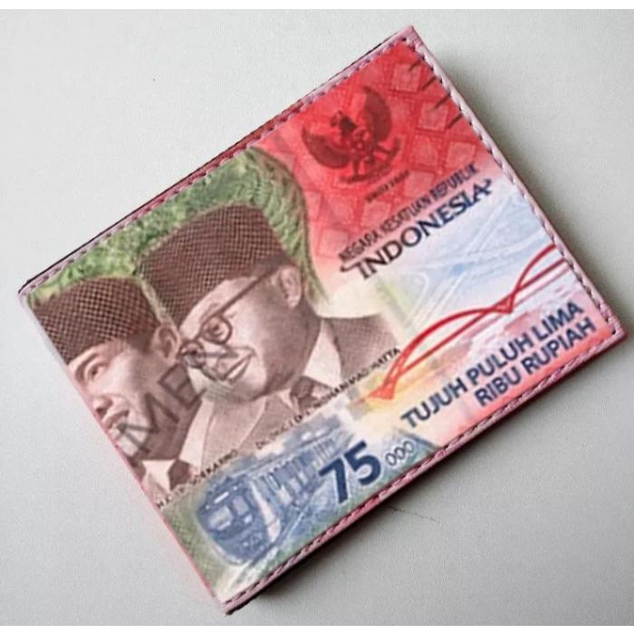 Taspure- Dompet Semi Kulit Karakter Uang 75 Ribu Dan 20 Ribu Dompet Lipat Gambar Duit Dompet