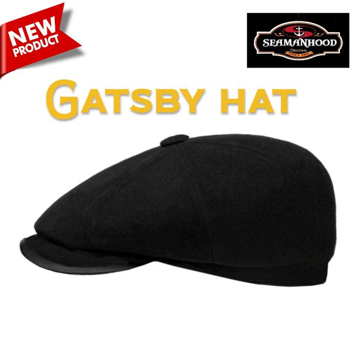 Cap- Topi Newsboy Hat Gatsby Style Original Seamanhood Flat Cap Wool Black Kombinasi Kulit
