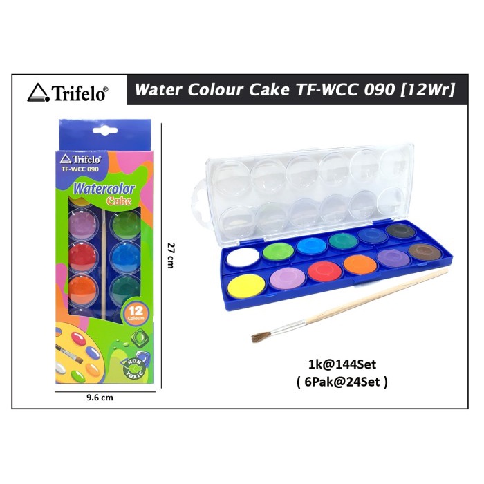

><><><] water color cake trifello kode wcc 090 12 warna plus kuas 1 buah
