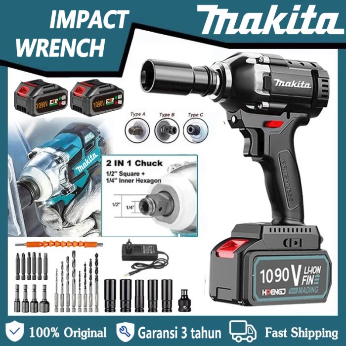 PROMO MAKITA 1090V Impact Wrench Mesin Bor Cordless Pembuka Baut Baterai