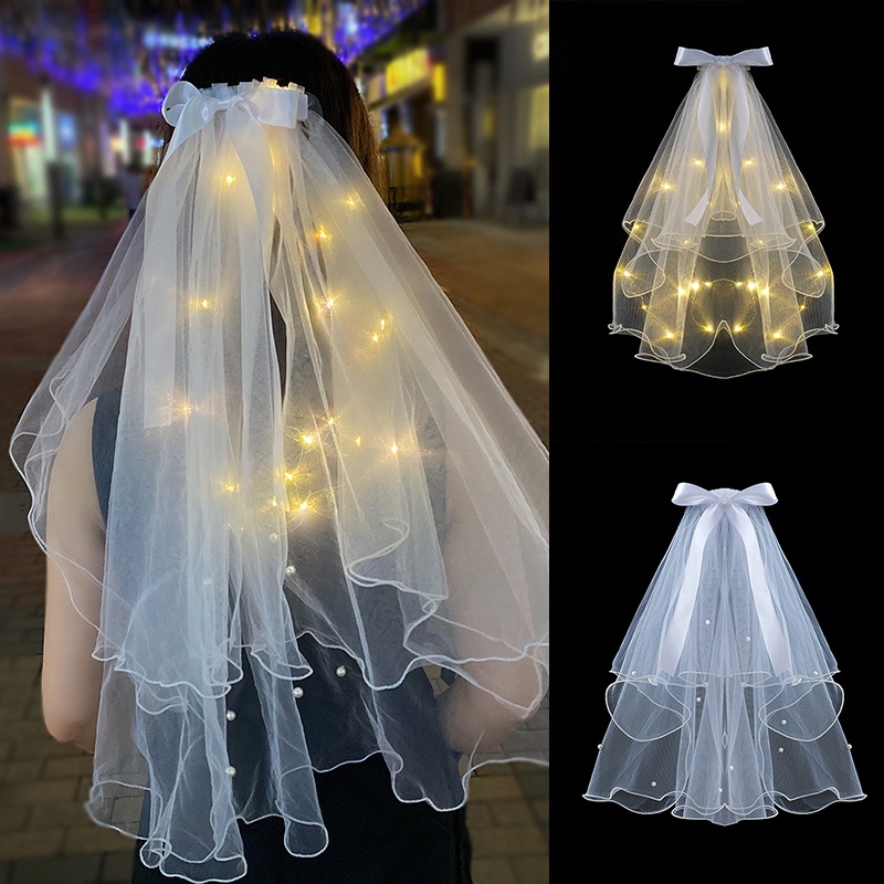 COD LED Kain Veil Pengantin + Sunggar Penutup Kepala Hiasan Head Aksesoris Bride To Be Bridal Shower