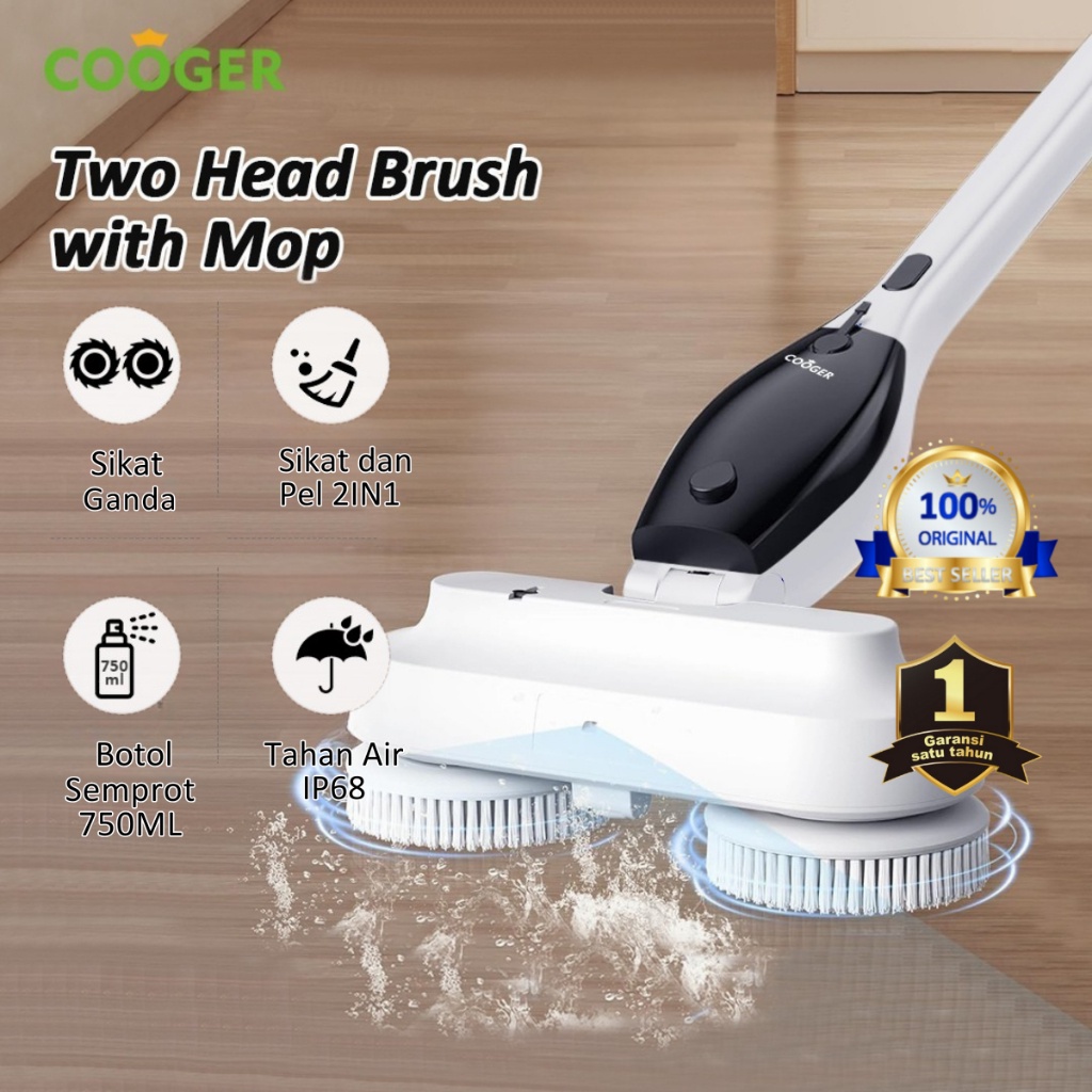 COOGER SIKAT DAN PEL OTOMATIS ELEKTRIK DUAL KEPALA SIKAT 6IN1 ELECTRIC BRUSH AND MOP TANPA KABEL