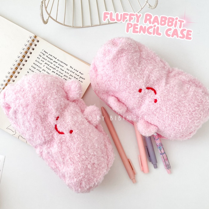 

Ready Kotak Pensil Pink Rabbit Fluffy / Tempat Pencil Case Kelinci Boneka