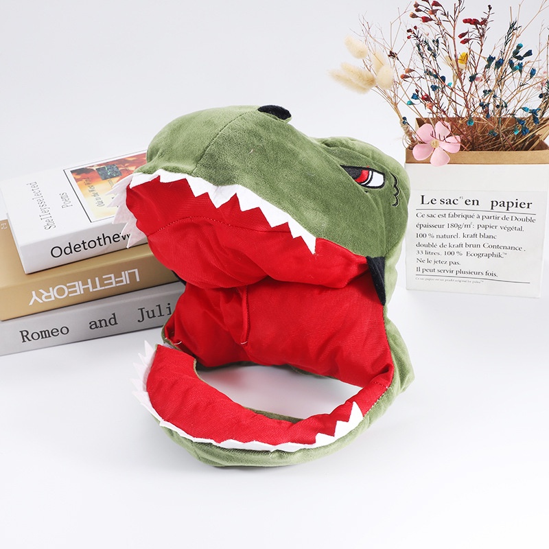 TOPI BONEKA DINO KARAKTER COSPLAY UNIK BENTUK KARTUN HIU POOP Bahan Plush BESAR Lembut ANIMAL HAT
