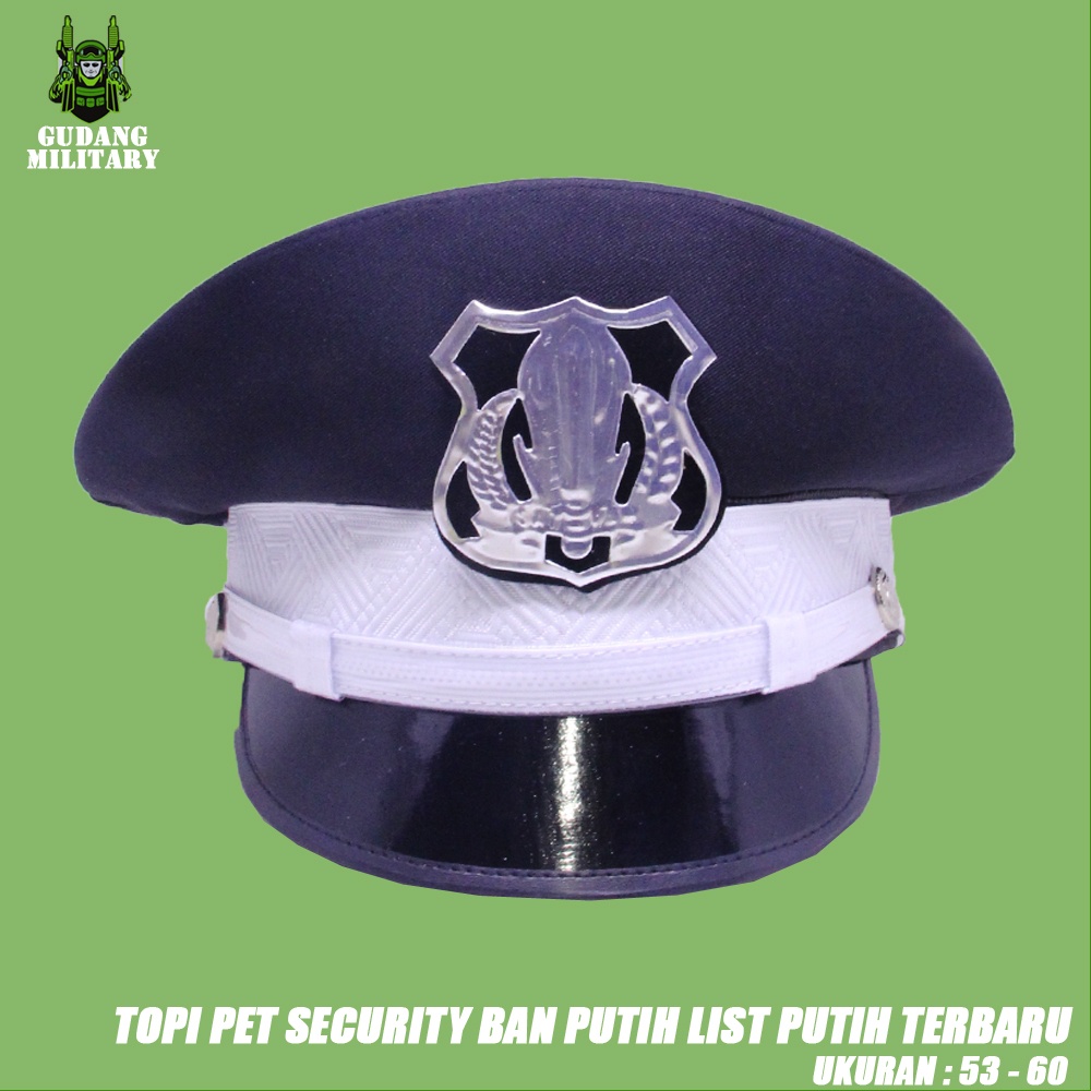 Topi Pet Security Pria Weban Motif Lis Hitam Kuning Putih Aksess Seragam Security