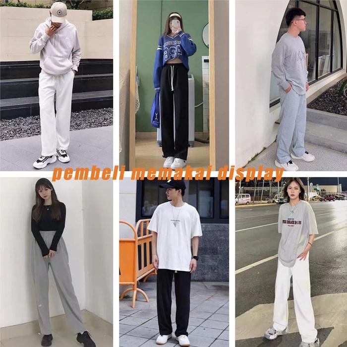 EKSLUSIF Celana Panjang Polos Pria Kain Wafel celana putih pria celana trening panjang pria dewasa