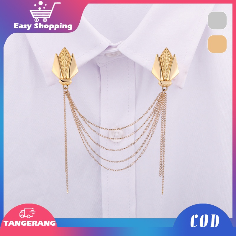 Bros Rantai Jas Pria Wanita Lapel Pin Bros Jas Rantai Pin Kerah Kemeja Pin Bros Rantai Dw05