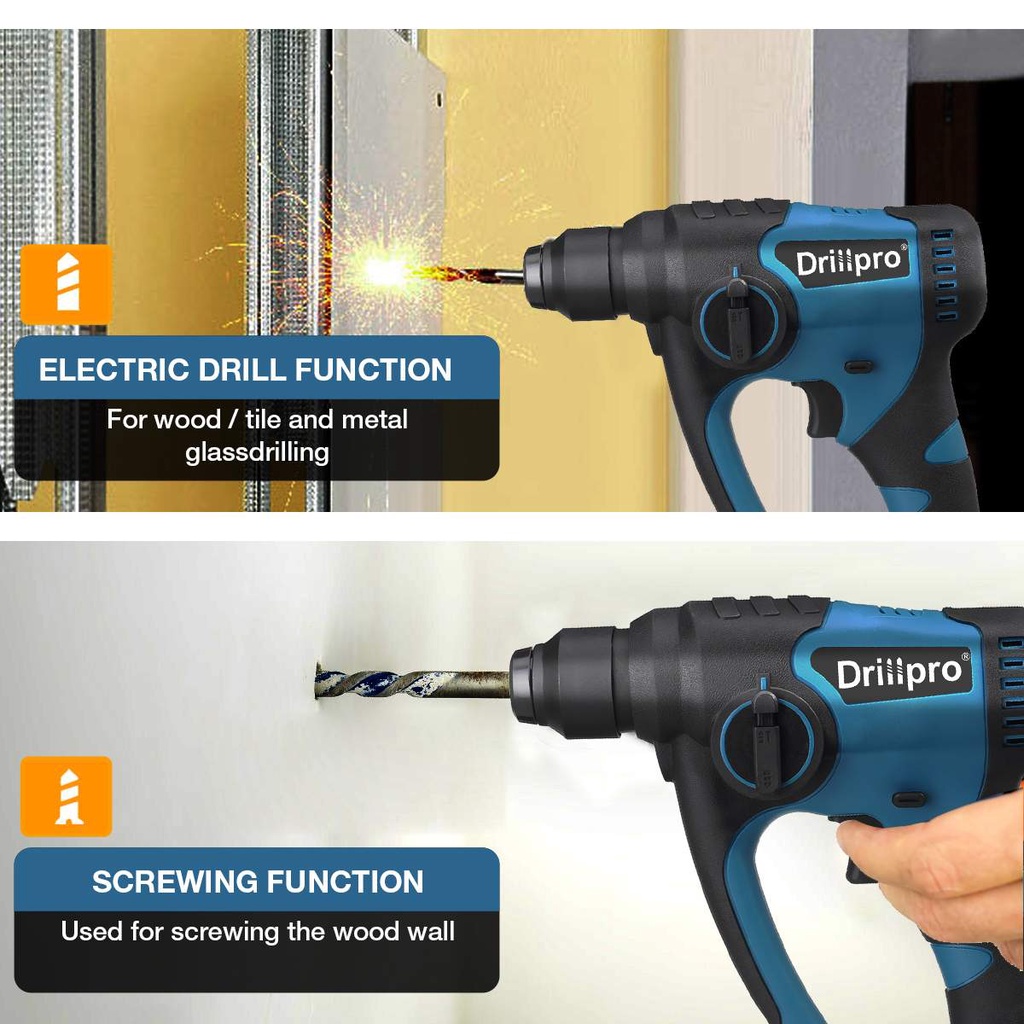 Drillpro Brushless Electric Hammer 13mm Cordless Electric Drill Concrete Demolition Hammer