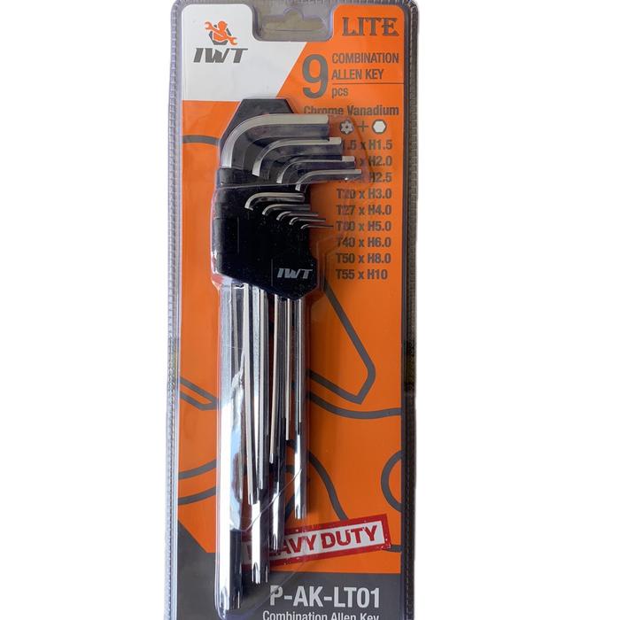 Sudimampir Kunci L Set Panjang 9 Pcs Iwt Japan Hex-Hex/Flat-Ball/Torx-Torx/Flat-Torx Heavy Duty