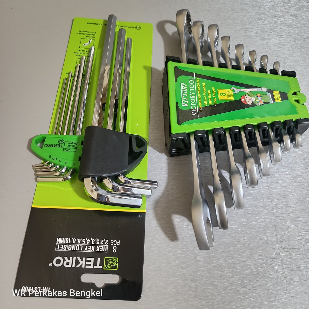 TEKIRO Kunci L Set 8 Pcs + Kunci Ring Pas Set 8pcs 6-22mm / Alat Perkakas Kunci Motor 1 Set Lengkap