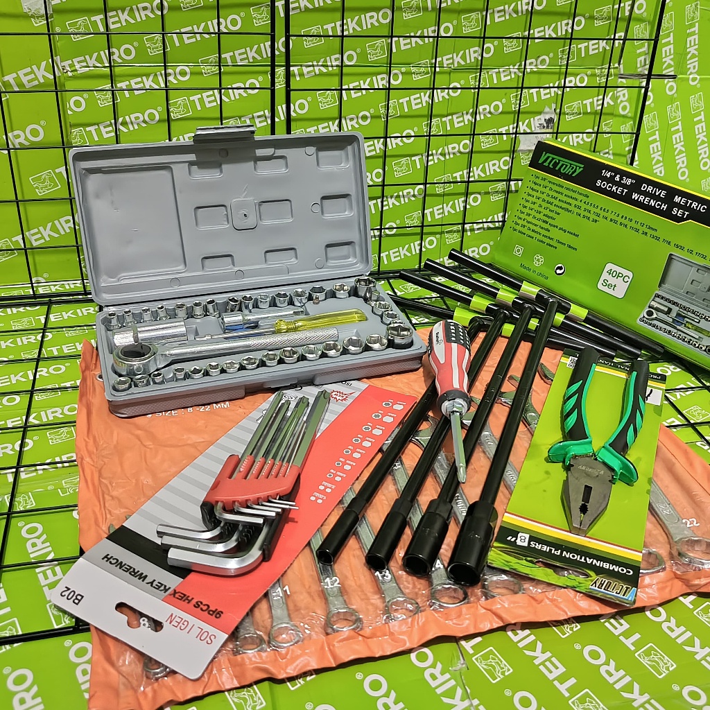 PROMO Paket Kunci Bengkel Lengkap 1 Set / Kunci T Tekiro+Kunci Sok+Ring Pas+Tang Kombinasi+L Set