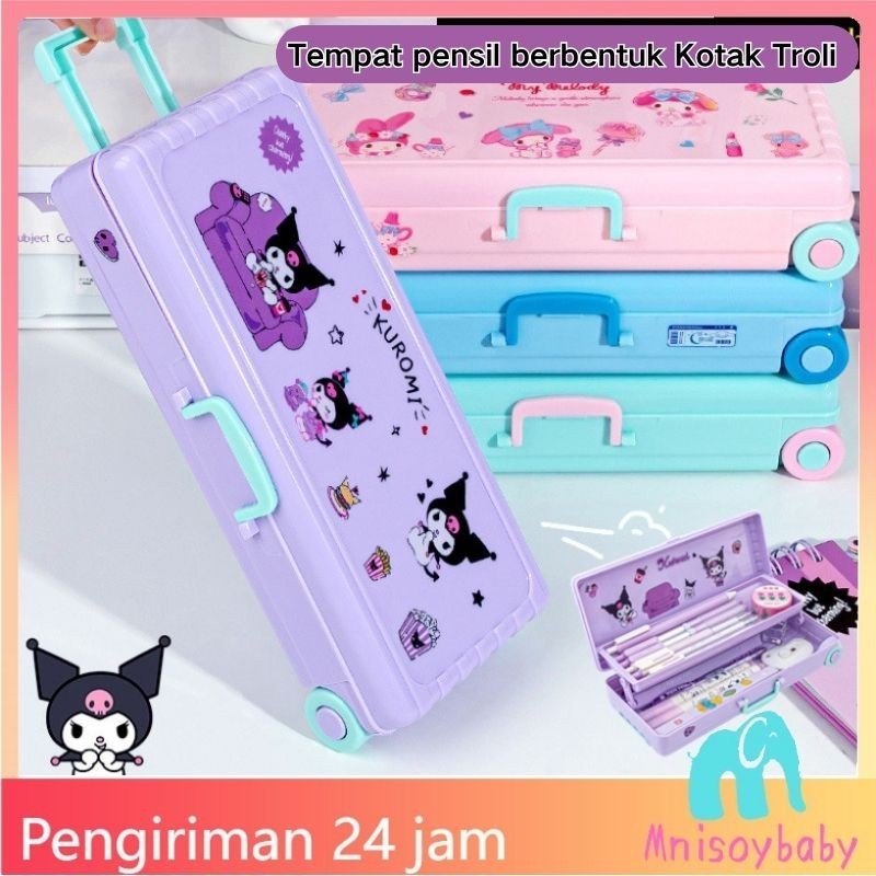 

CODKotak Alat Tulis Berbentuk Kotak Troli Lucu dengan Stiker Sanrio Lapisan Ganda Kotak Pensil