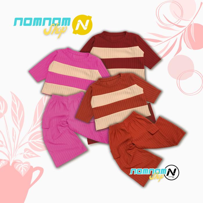 Gayani- setelan pakaian anak perempuan ONESET KANZA CROP CARGO STRIP kids Fashion