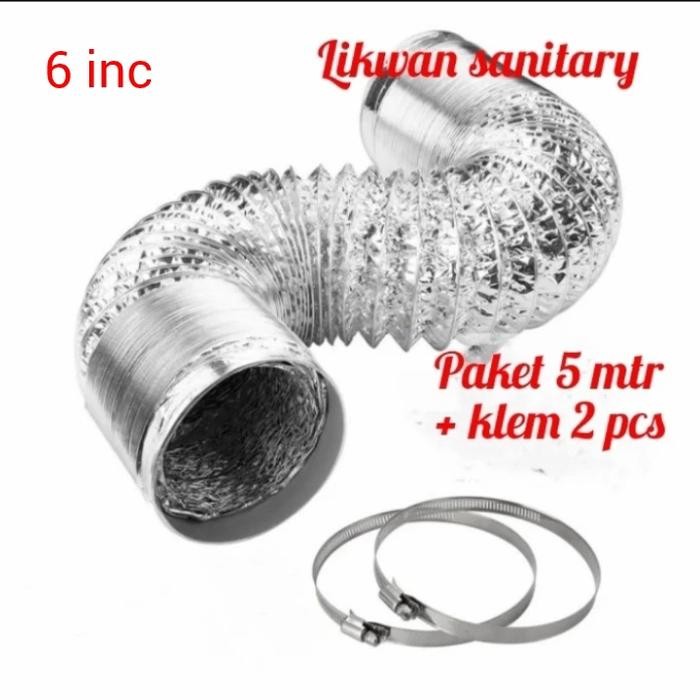 Stok Terbatas Flexible Ducting 6 Inch (5 Mtr) + Klem 2 Pcs/ Paket Flexinle + Klem 2