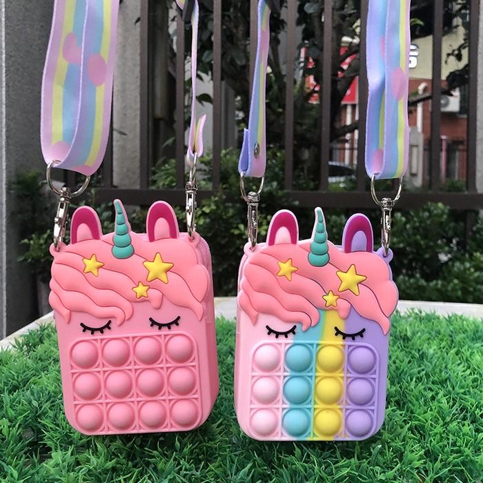 Cutix-Tas Pop it Anak Unicorn/ Tas Jelly Selempang Anak Karakter Unicorn