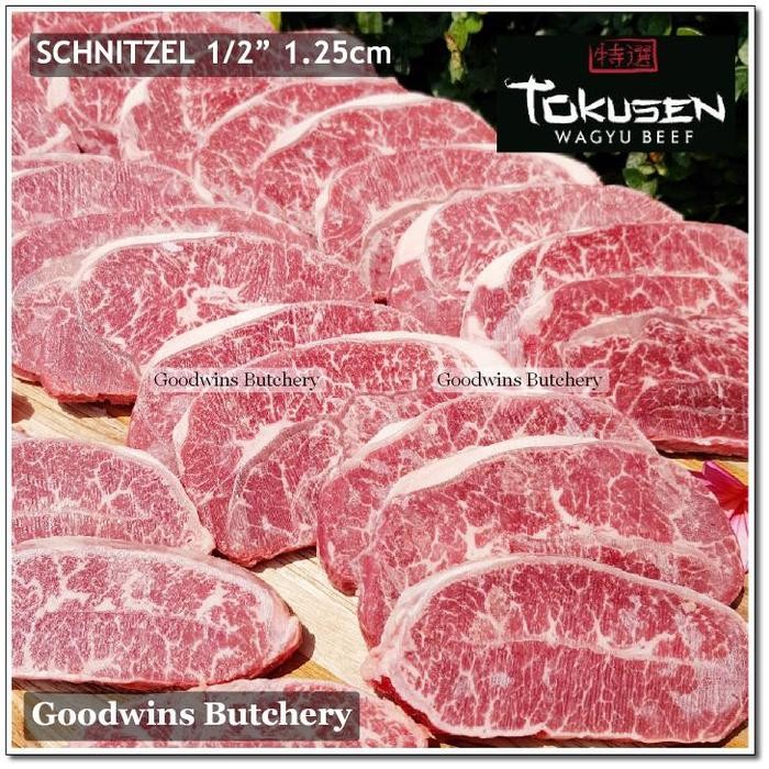 

Kirim,HariYgSama- 600g wagyu beef Tokusen Mbs 4-5 OYSTER BLADE SCHNITZEL 3/8" 1cm frozen
