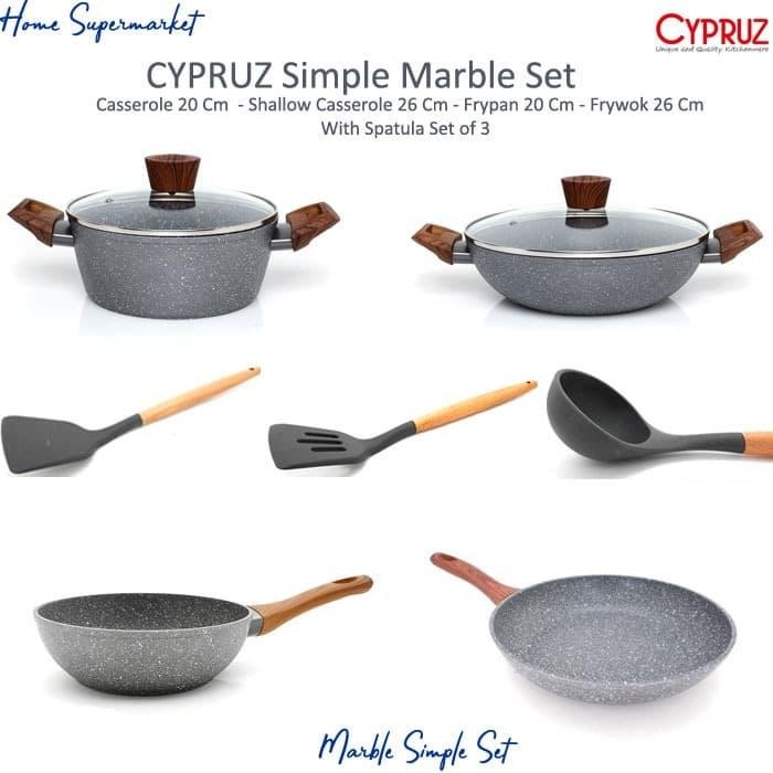 Cypruz Marble Simple Set Casserole Frywok Frypan Spatula