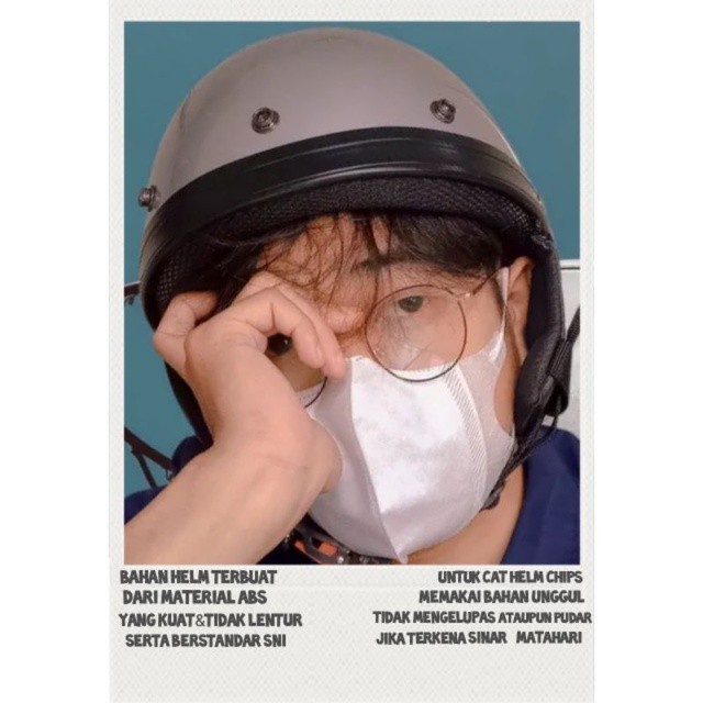 [Expert] Helm Chips Cetok Retro polos Hitam glossy kaca datar Flat visor-helm