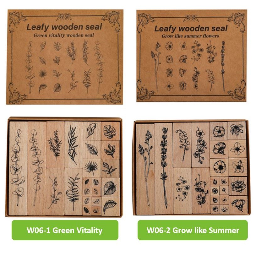 

LovelyCraft W06 ~ 1 set 22pcs DIY Wooden Rubber Stamp Plant Garden Vase pel Kayu Vintage untuk