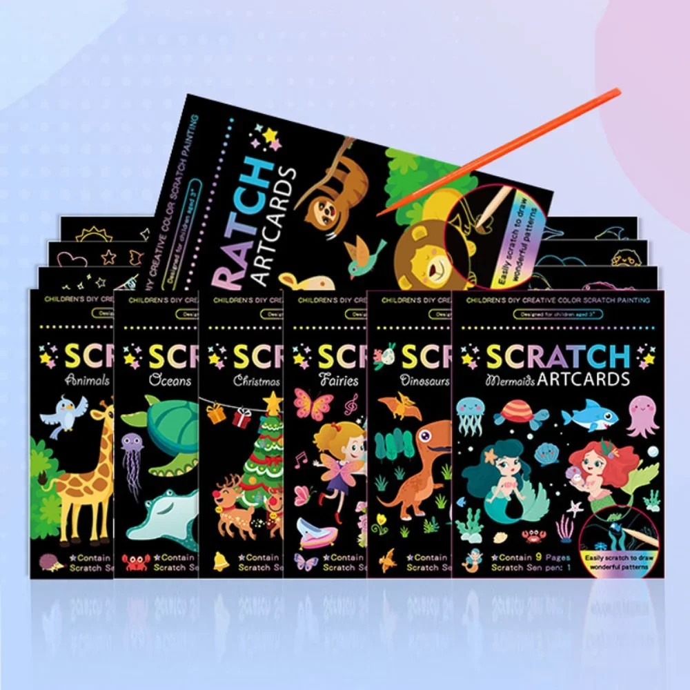 

Color Magic Rainbow Scratch Art Painting Paper Card Kit Cartoon Drawing Board Coloring Books For