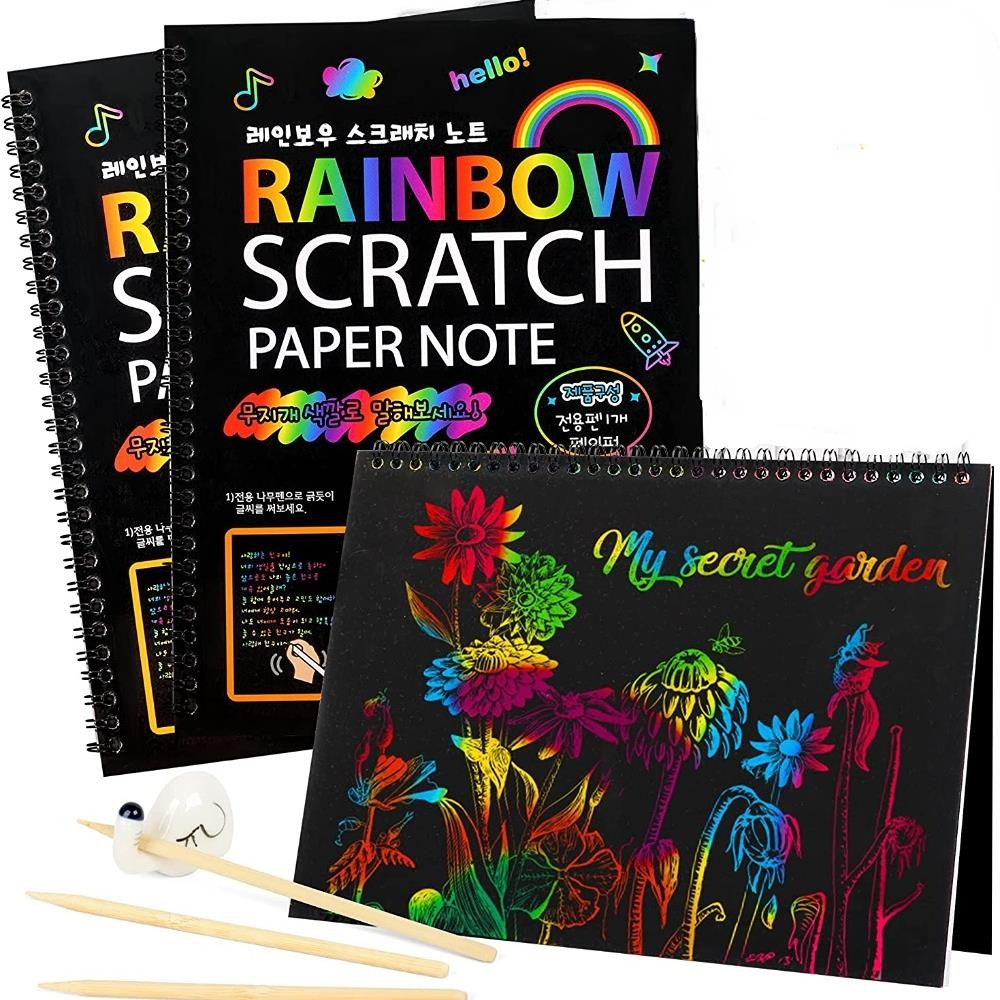 

Montessori Painting Note Scratch Art Paper Diy Graffiti Book Children Magic Rainbow Scraping Drawing