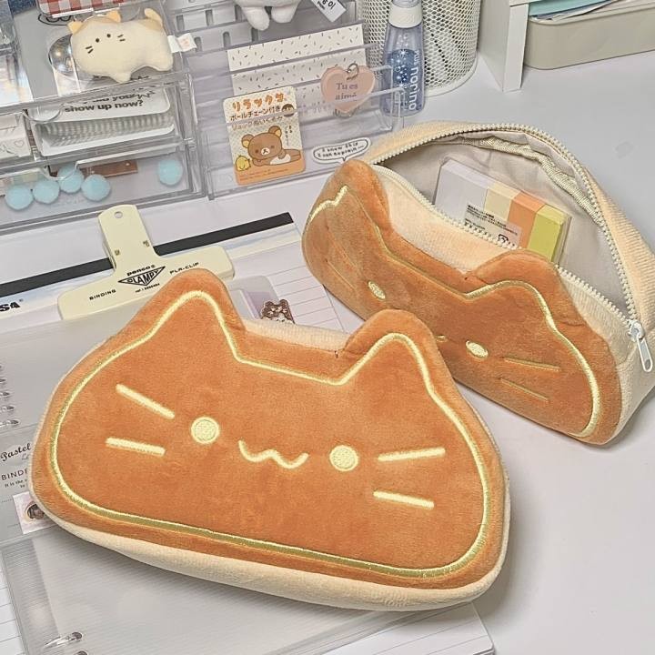 

[COD]Tas Pena Kucing Lucu Value Besar Kapacity Roti Pensil Zipper Kartun Stationery Storage Siswa