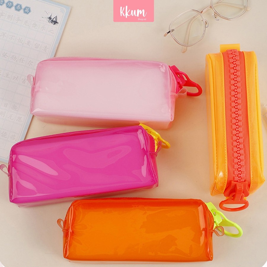 

Tas Kotak Pensil PVC Transparan/ Pencil Case Bag Pouch Stationery Organizer