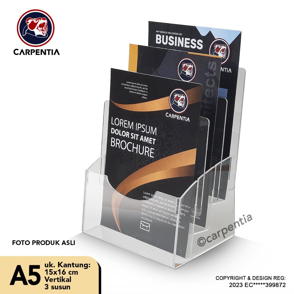 

Carpentia Tempat Brosur Akrilik 3 Tingkat uk. A5 - Display Flyer Tipe E 3 Susun