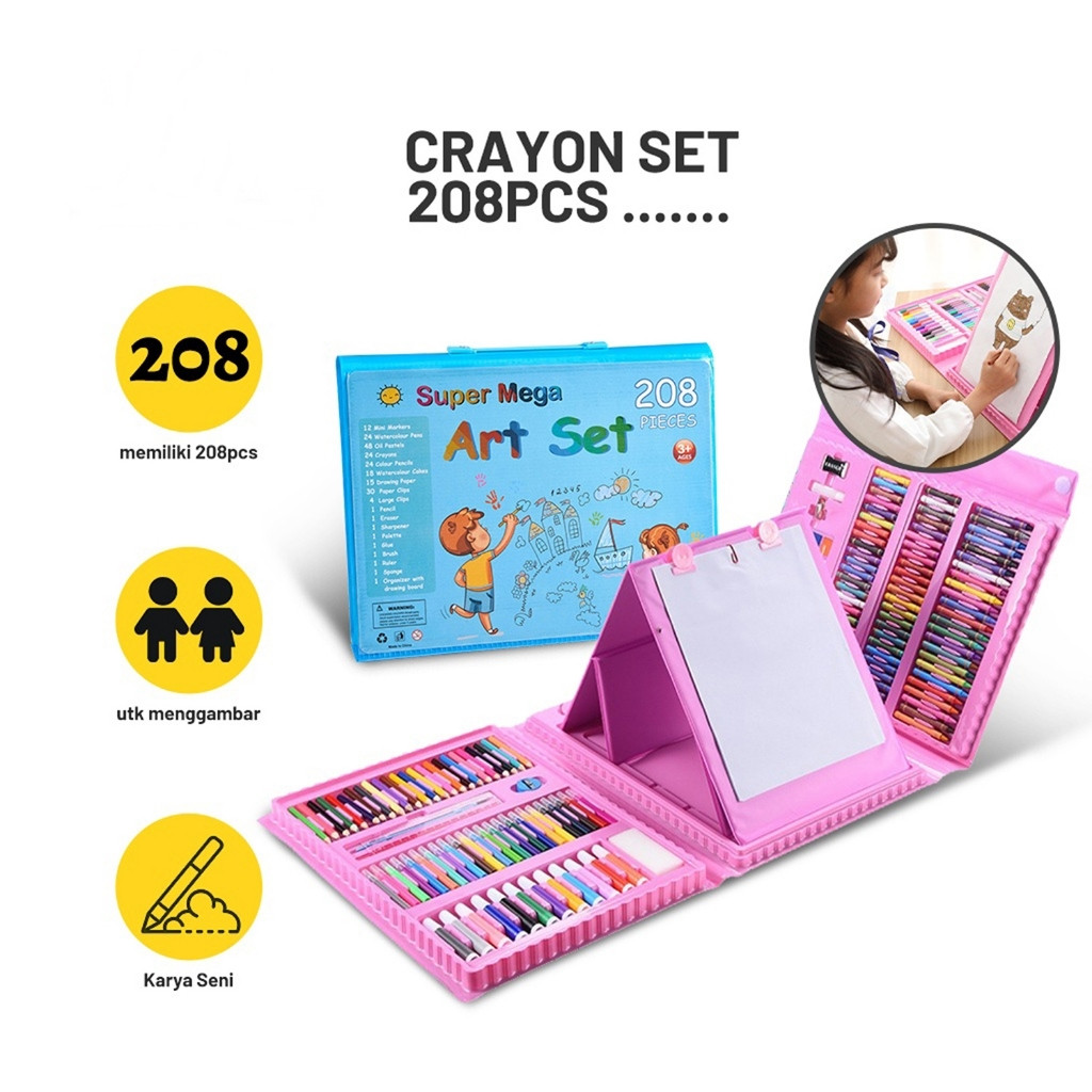 

Crayon Set 208 Pcs Pensil Warna Lengkap Krayon Set Alat Menggambar Mewarnai Cat Air Lukis Anak