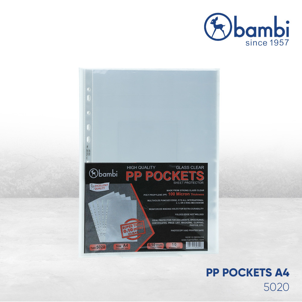 

Bambi Document Pocket Transparant Sleeve A4 Tebal 0.10 mm kode 5020