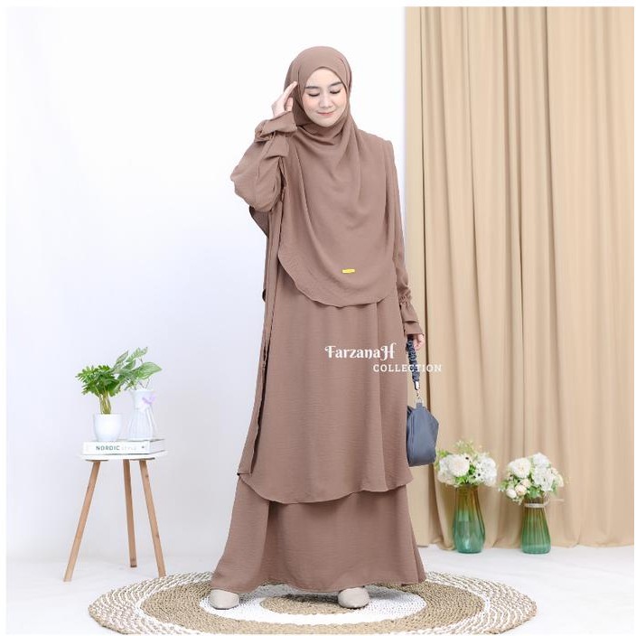 Hijara- One Set Tunik Malay Khadijah Setelan Abaya Umroh Hajian Crinkle Airflow Set Rok Dengan