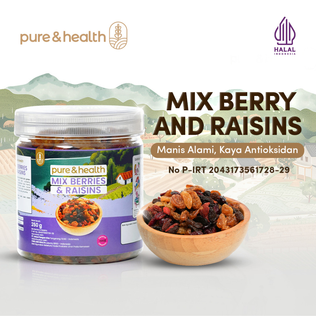 

Mix Berries and Raisins 250 Gram Pure and Health - Buah Berry Kering Cranberry Kismis Goji Berry