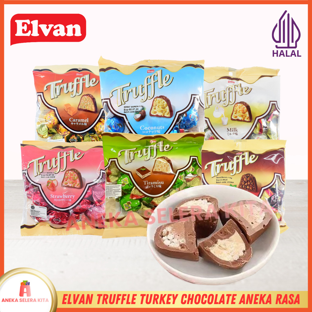 

Elvan Truffle Coklat Arab Turki Rasa Tiramisu, Milk, Caramel, Hazelnut, Coconut & Strawberry Halal