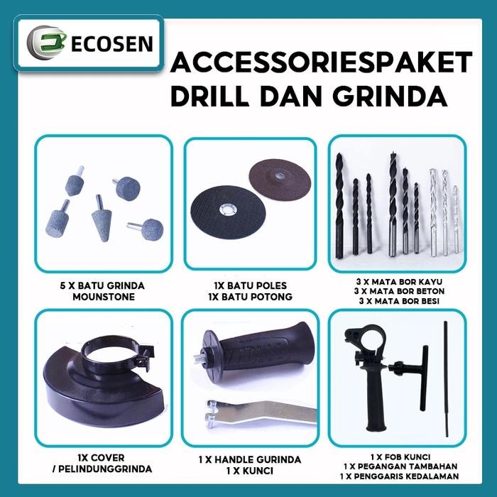 DICKS Mesin Gerinda Tangan dan Mesin Bor Listrik 13mm Set Gerinda dan Bor Paket Bor Gerinda Free