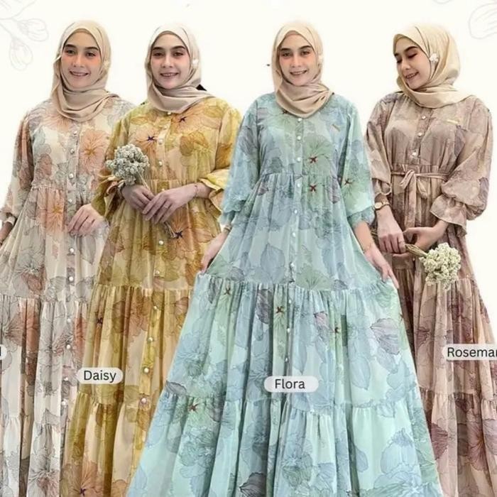 Modest- Gamis Wanita Motif Flower Rinjani Dress Busui Ceruty