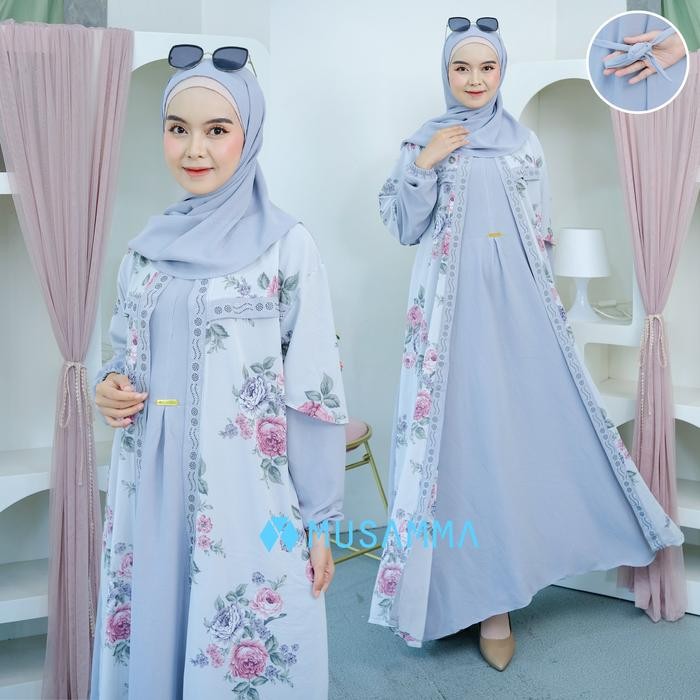 Mosya- AQILA DRESS - Gamis Crinkel Mix Ceruty Print Full Furing Busui dan Wudhu Friendly