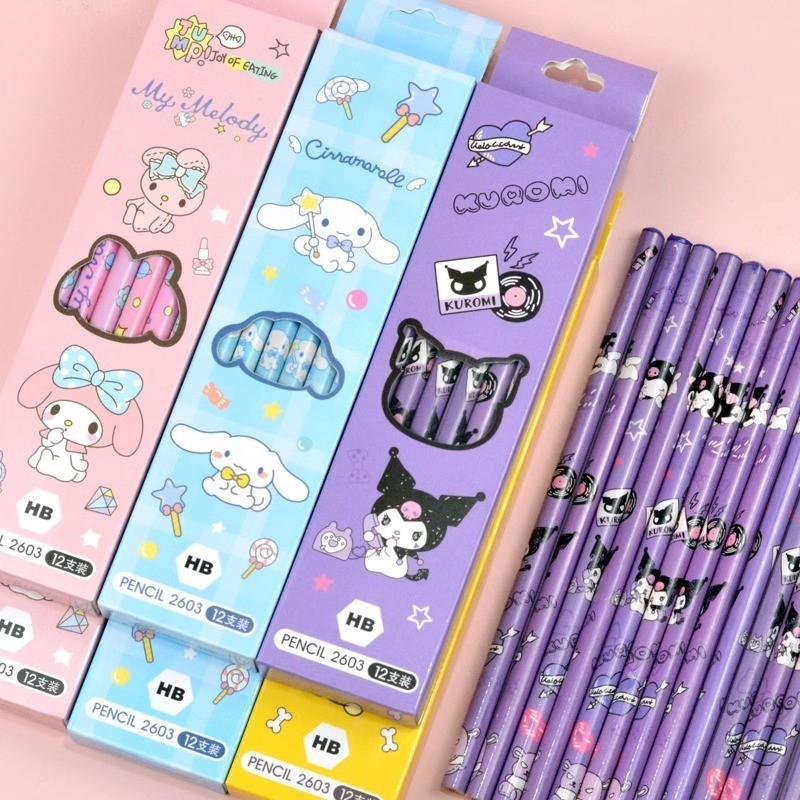 

UM1 Dotding12 Pcs/box Sanrio HB Pensil Lucu Untuk anak -anak Kuromi Melody Cinnamoroll Kartun Bundar