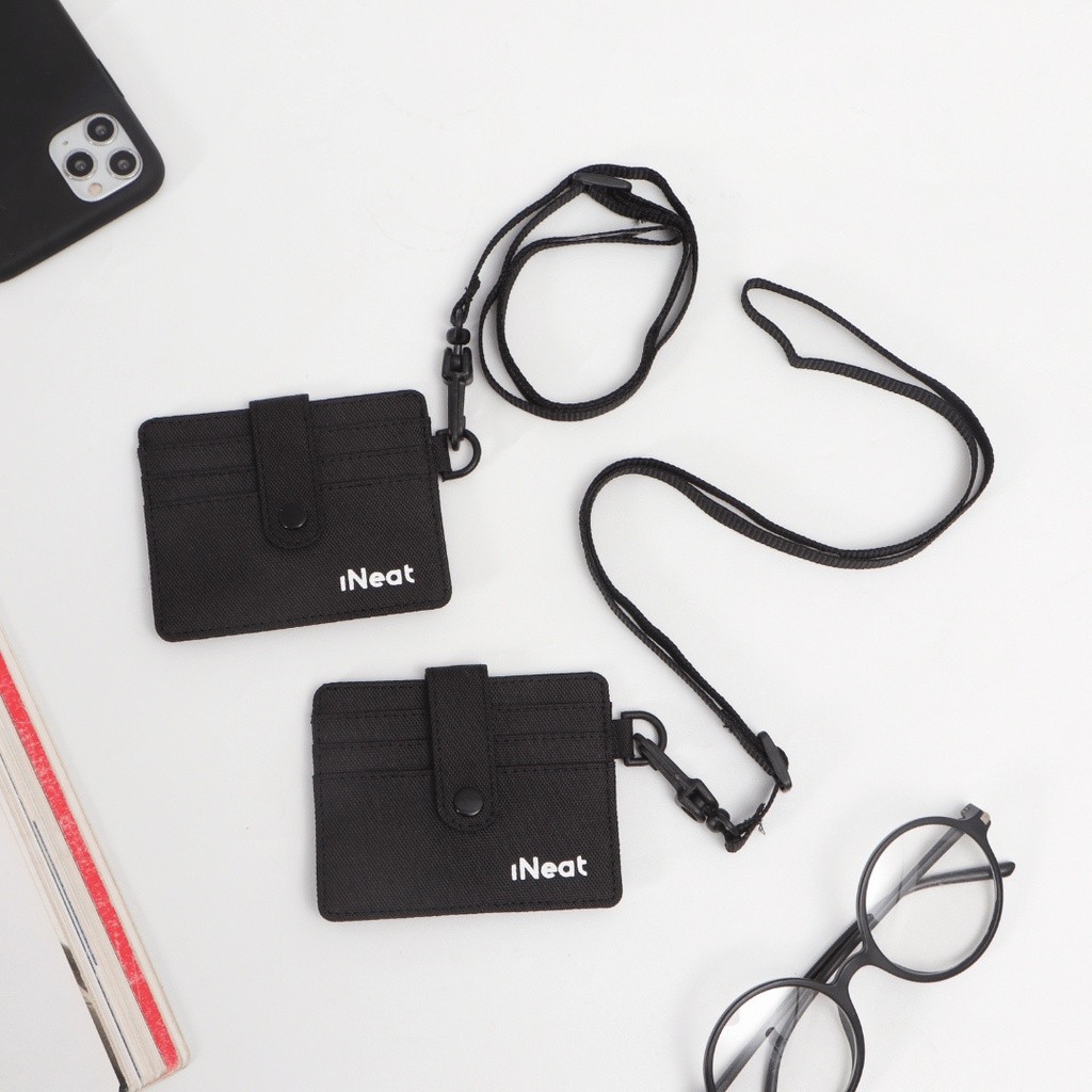 

iNeat Card Holder Lanyard Hanging Wallet Black Dompet Kartu Polos Hitam