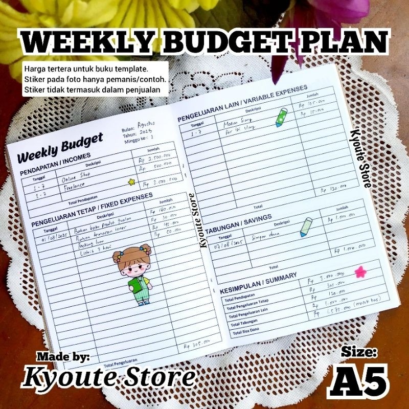 

UM1 Weekly Financial Budget Planner Book Kyoute A5 / Buku Keuangan Pendapatan & Pengeluaran Mingguan