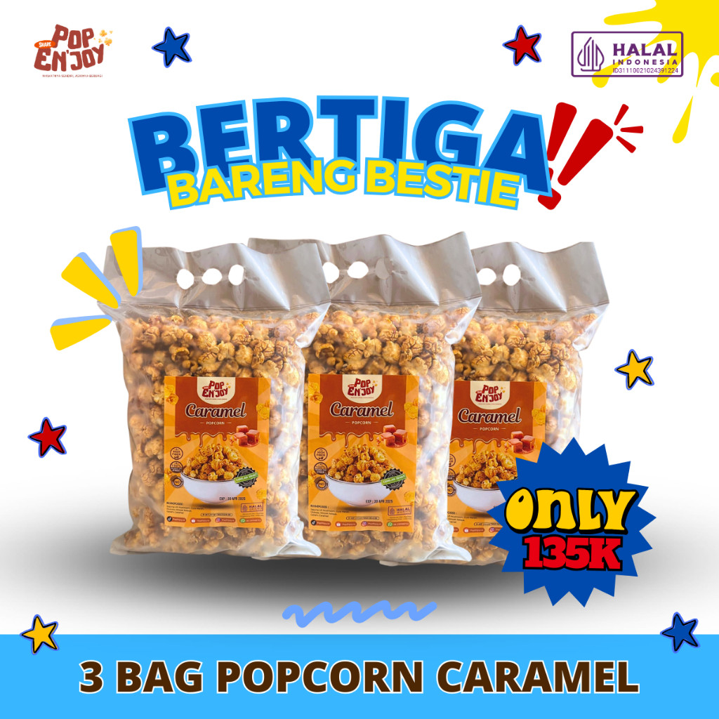

[BUNDLE 3] POPCORN CARAMEL 500gr - PopENjoy/ Makanan Manis Crispy Camilan Popkron Snack Jagung